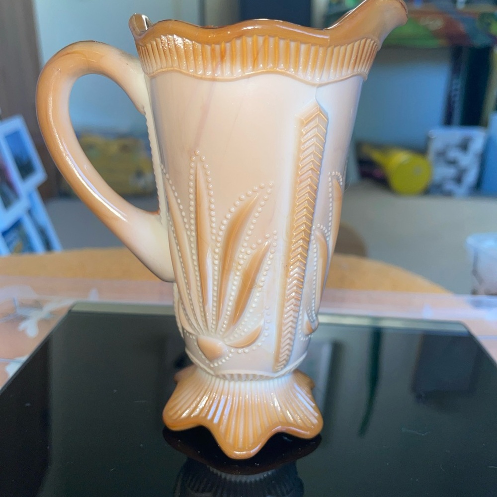 Vintage Northwood Chocolate Slag Glass Cactus Small Vase Or Creamer